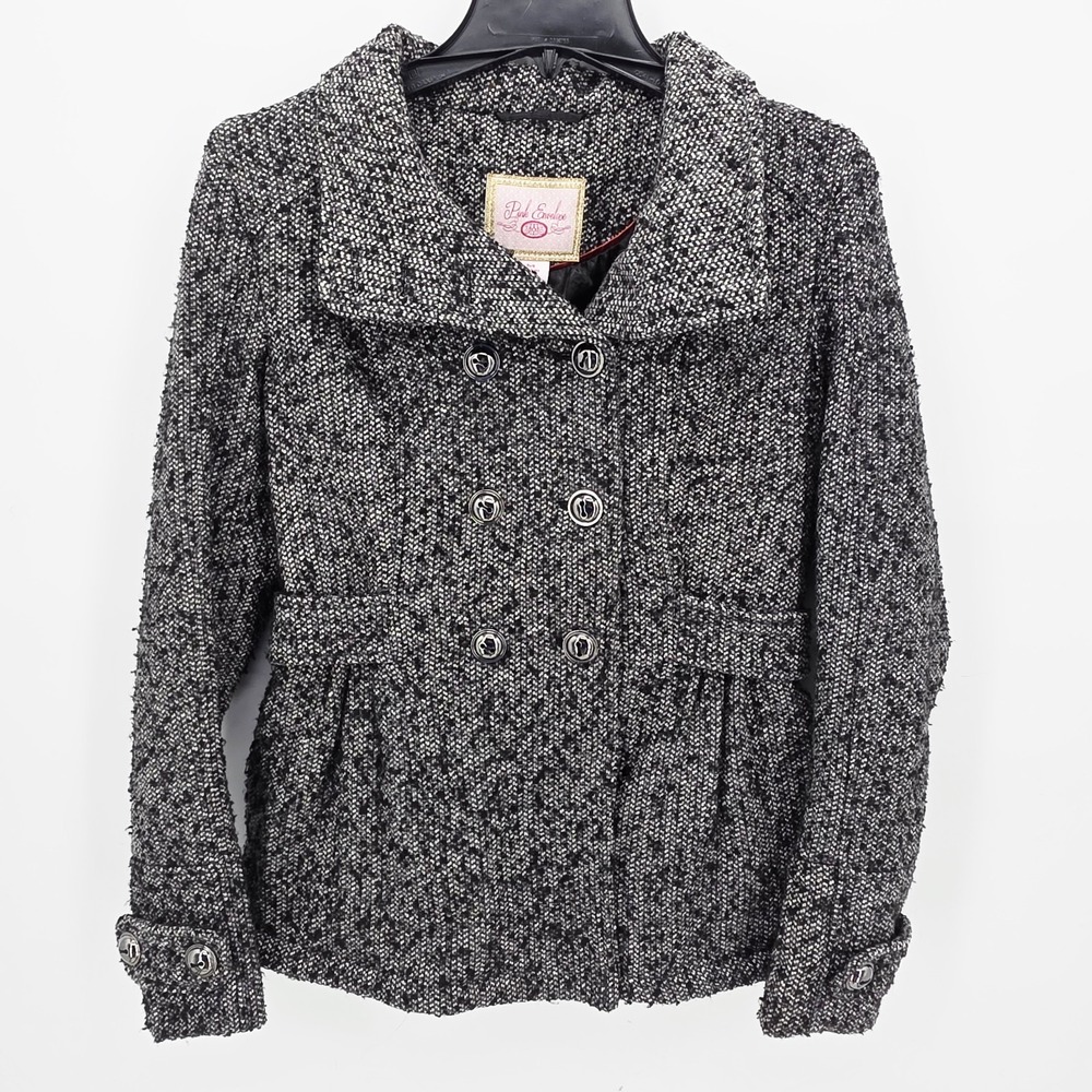 Pink Envelope Tweed Double-Breasted Jacket Women's Size‎ Medium Black White